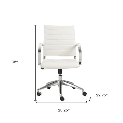 White and Silver Adjustable Swivel Faux Leather Rolling Conference Office Chair