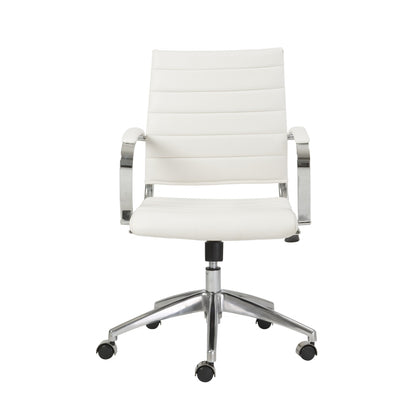 White and Silver Adjustable Swivel Faux Leather Rolling Conference Office Chair