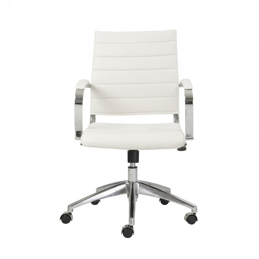 White and Silver Adjustable Swivel Faux Leather Rolling Conference Office Chair