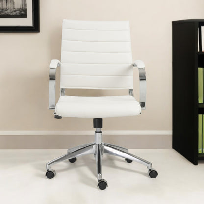 White and Silver Adjustable Swivel Faux Leather Rolling Conference Office Chair