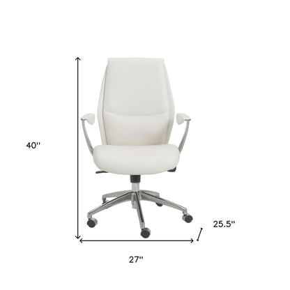 White and Silver Adjustable Swivel Faux Leather Rolling Executive Office Chair