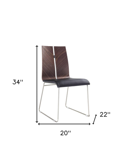 Ensemble de deux chaises de salle à manger rembourrées en similicuir noir et argent