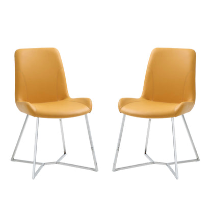 Ensemble de deux chaises de salle à manger rembourrées orange et argent