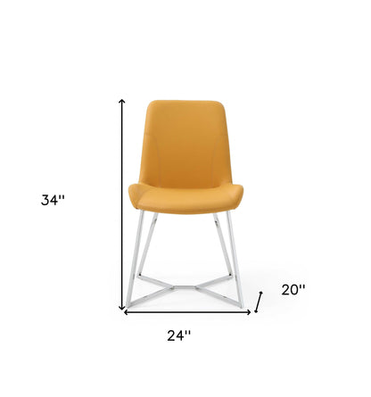 Ensemble de deux chaises de salle à manger rembourrées orange et argent