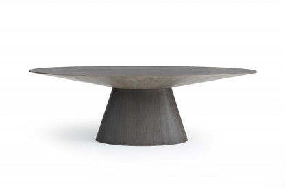 95" Gray Rounded Solid Wood Pedestal Base Dining Table