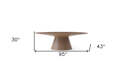 Table à manger ovale en bois massif brun de 95 po avec piédestal