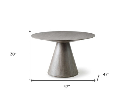 47" Gray Rounded Solid Wood Pedestal Base Dining Table