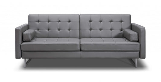 80" Gray Faux Leather Sleeper Sofa With Silver Legs