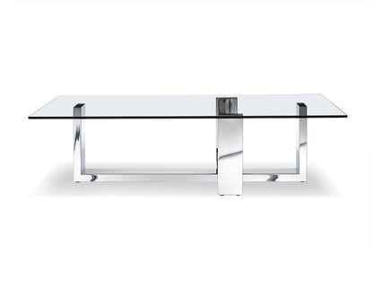 Table basse en verre et acier transparent et argenté de 59 po