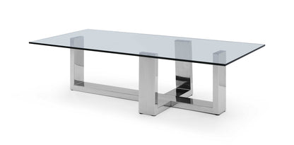 Table basse en verre et acier transparent et argenté de 59 po