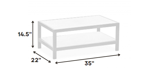 Table basse en aluminium blanc de 35 po avec étagère