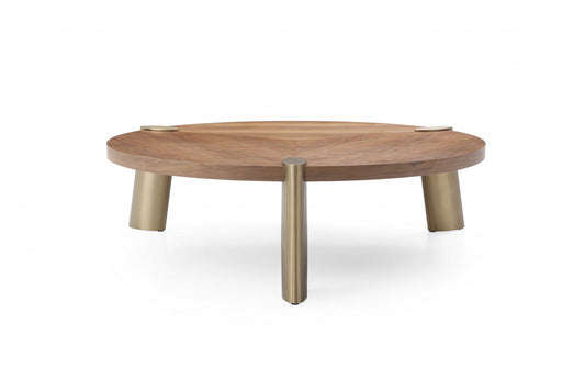 Table basse ronde en acier inoxydable marron et doré de 55 po