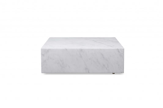 Table basse carrée en marbre véritable blanc et laiton de 35 po