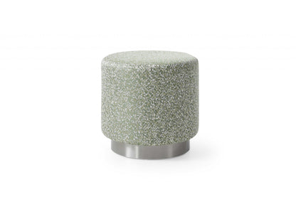 Pouf rond en lin vert et argent de 19 po