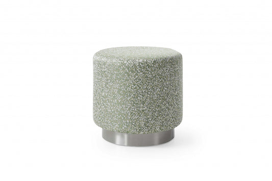 Pouf rond en lin vert et argent de 19 po