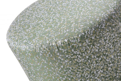 Pouf rond en lin vert et argent de 19 po