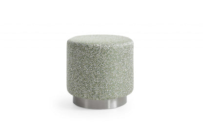 Pouf rond en lin vert et argent de 19 po