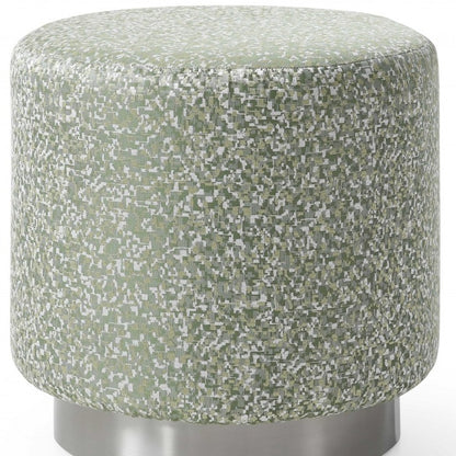 Pouf rond en lin vert et argent de 19 po