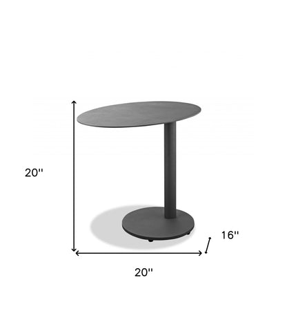 Table d'appoint d'extérieur ovale en aluminium gris de 20 po