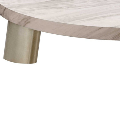 Table basse ronde en marbre véritable doré et blanc de 48 po