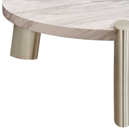 Table basse ronde en marbre véritable doré et blanc de 48 po