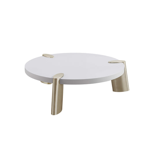 Table basse ronde en acier inoxydable blanc et doré de 40 po