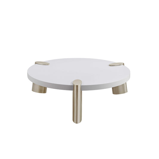 Table basse ronde en acier inoxydable blanc et doré de 40 po