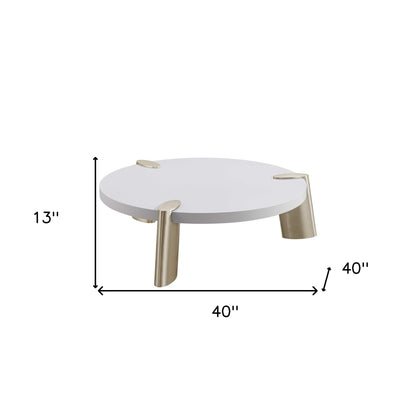 Table basse ronde en acier inoxydable blanc et doré de 40 po