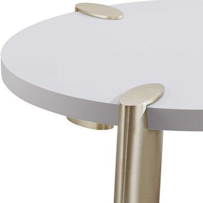 Table basse ronde en acier inoxydable blanc et doré de 40 po