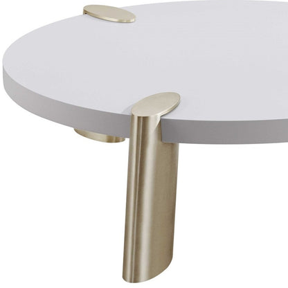 Table basse ronde en acier inoxydable blanc et doré de 40 po