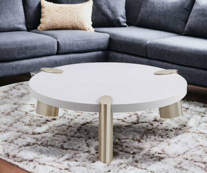 Table basse ronde en acier inoxydable blanc et doré de 40 po