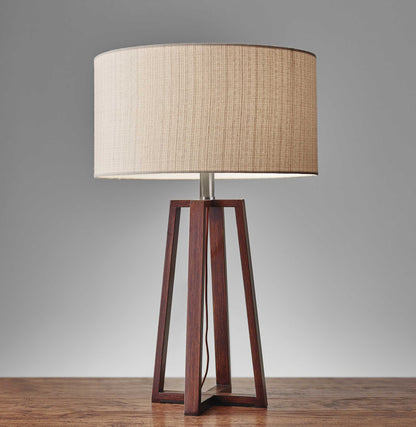 Lampe de table avec abat-jour en tissu lin et finition bois de noyer