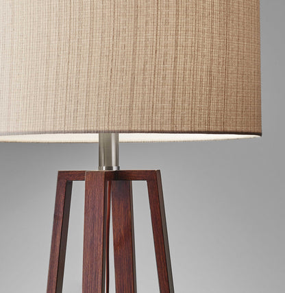 Lampe de table avec abat-jour en tissu lin et finition bois de noyer