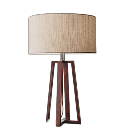 Lampe de table avec abat-jour en tissu lin et finition bois de noyer