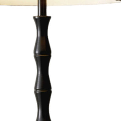 62" Black Textured Pole Floor Lamp With Beige Burlap Shade