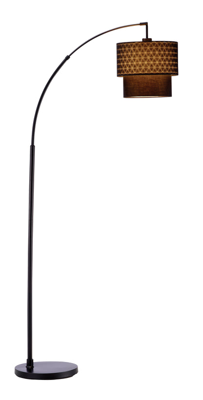 71" Silver Adjustable Arched Floor Lamp With White and Natural Drum Shade