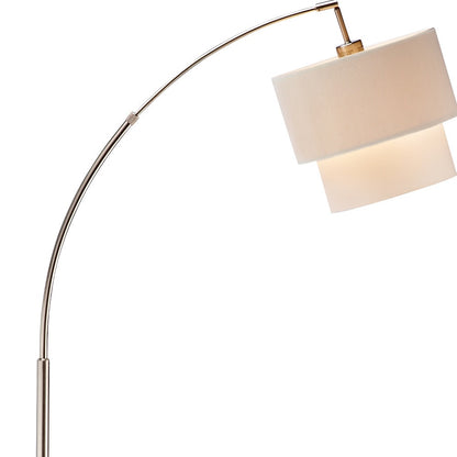 71" Silver Adjustable Arched Floor Lamp With White and Natural Drum Shade