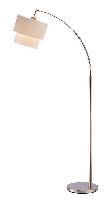 71" Silver Adjustable Arched Floor Lamp With White and Natural Drum Shade