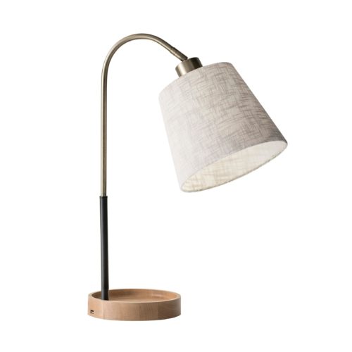 Lampe de bureau en métal brun naturel de 21 po avec abat-jour blanc