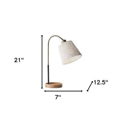 Lampe de bureau en métal brun naturel de 21 po avec abat-jour blanc