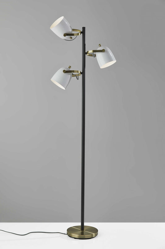 65" Bronze Three Light Tree Floor Lamp With White Solid Color Bell Shade