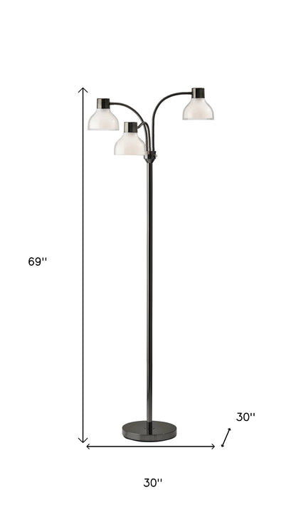 69" Gold Three Light Tree Floor Lamp With Clear Bowl Shade