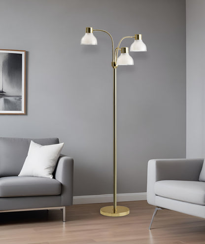 69" Gold Three Light Tree Floor Lamp With Clear Bowl Shade