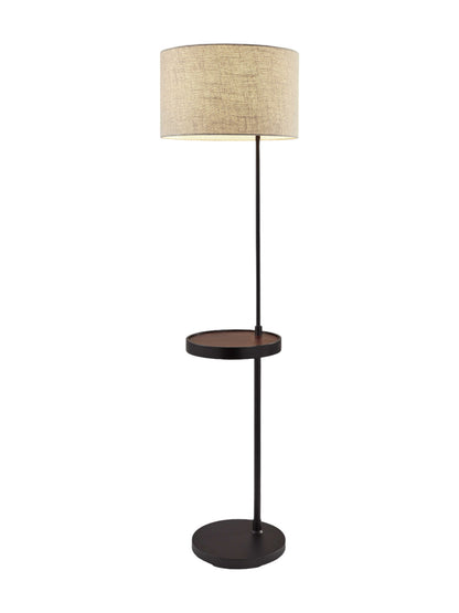 64" Black Tray Table Floor Lamp With Beige Drum Shade