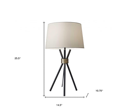 Black Metal Tripod Leg With Antique Brass Accent Table Lamp