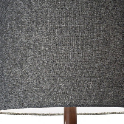 59" Brown Solid Wood Floor Lamp With Dark Gray Fabric Drum Shade