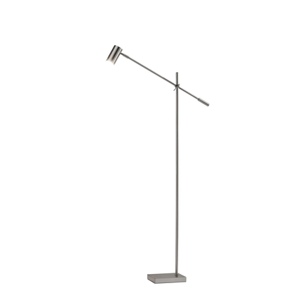 63" Black Adjustable LED Task Floor Lamp With Antiqued Brass Cylinder Shade