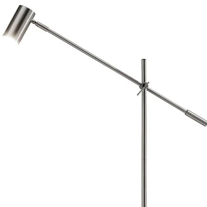 63" Black Adjustable LED Task Floor Lamp With Antiqued Brass Cylinder Shade