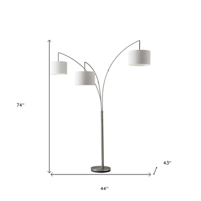 74" Steel Three Light Tree Floor Lamp With White Solid Color Drum Shade