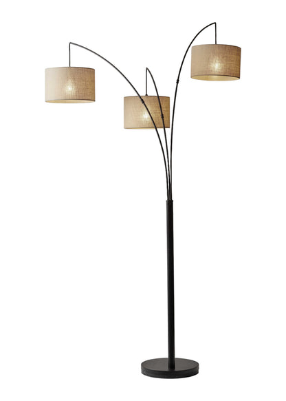 74" Steel Three Light Tree Floor Lamp With White Solid Color Drum Shade